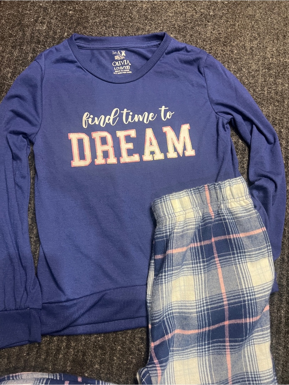 Max & Olivia Girls Pajama Set Blue Plaid Dream Sleepwear Size L 10/12 - Picture 3 of 9